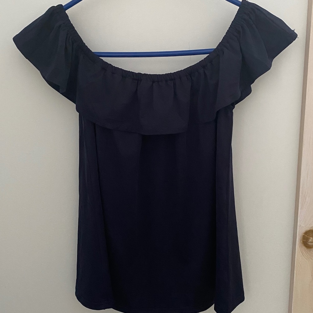 NWT Top It Off Navy Ruffle Top Sz. M New